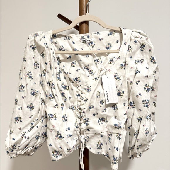 Reformation barrett puff-sleeve floral-print blouse - Picture 4 of 5